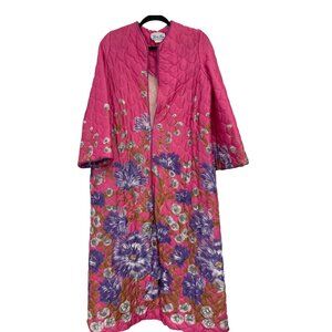 Vintage 60s 70s Lara Dee Womens Robe Quilted House Coat S Small Pink Floral
